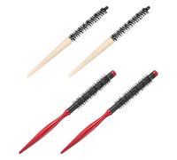 BELLIFFY Lot de 4 Brosses à Cheveux pour Boucler Petites Brosses Rondes en Bois Naturel Manches Longs Peignes Tubulaires en Aluminium pour Cheveux Épais et Bouclés Kit Coiffure Portable