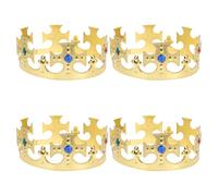 BELLIFFY Lot de 4 Couronnes en Plastique Dorées pour Costume de Prince Accessoires de Costume Couronne de Roi pour Fêtes Anniversaires et Déguisements Royaux