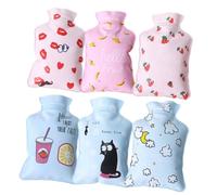 BELLIFFY Lot de 6 Mini Bouillottes Chauffe-Mains en PVC Petites Bouillottes Dessin Animé Lèvres Rouges Banane Fraise Tasse Nuage Chat et Garder Chaleur Usage Hiver