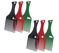 BELLIFFY Lot De 6 Peignes Afro Pour Cheveux Bouclés Peigne En Plastique À Dents Larges Pour Démêler Tresser Perruque Noir Vert Rouge