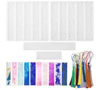 BELLIFFY Moule Silicone pour Marque-page Résine Époxy avec Pompons Colorés Kit de Moules Rectangulaires Réutilisables pour Création Artisanale Démoulage Facile