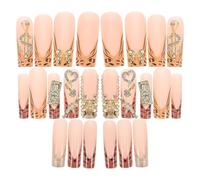BELLIFFY Ongles Faux à Nœud Doré Couleurs Assorties Longs Forme de Cercueil Style Français pour Occasions Spéciales et Célébrations Couleur Aléatoire
