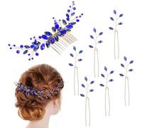 BELLIFFY Peigne Cheveux Mariage Décoratif Strass Bleu Royal Accessoires Coiffure Élégants Épingles à Cheveux Solides pour Femmes et Mariées