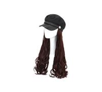 BELLIFFY Perruque Chapeau Femme Longue Boucle Naturelle Synthétique Haute Température Avec Bonnet Intégré Style Marin Châtain Mode