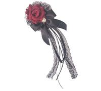 BELLIFFY Pince à Cheveux Lolita Rose en Velours Fleur en Rose Rouge Accessoire Coiffure Gothique Style Cour Royale Décoration Capillaire pour Femmes Fête et Cosplay Barrette Artisanale