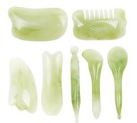 BELLIFFY Planche de Massage Gua Sha 7 Pièces, Résine Artificielle Verte, pour Visage et Corps, Favorise le Collagène Circulation Sanguine