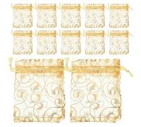 BELLIFFY Sachets Organza Dorés à Cordon 200 Pièces 7×9 Cm, Pochettes à Bijoux en Tulle Légères et Transparentes, Emballage Présent Mariage, Rangement Bijoux, Présents Invités, Fêtes Noël