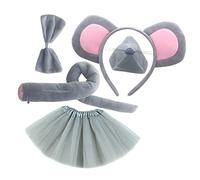 BELLIFFY Serrage-tête Oreilles De Souris Gris 4 Pièces, Taille Garçon Et Filles, Accessoires Costume De Souris Doux Et Confortable, Pour Filles Et Garçons, Fête Costumée Jupe Tulle Grise