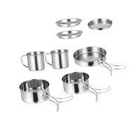 BELLIFFY Set de Batterie de Cuisine Camping Portable Acier Inoxydable Kit Cuisson Pique Multifonction Poêles et Casseroles Légères pour Randonnée et Plein Air