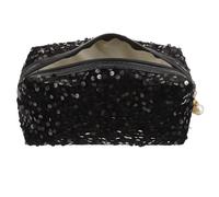 BELLIFFY Trousse Paillette Carrée Noire en Tissu Oxford, Trousse de Voyage Portable Multifonction pour Femmes, pour Cadeau et Rangement Cosmétique