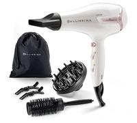 Bellissima Kit Sèche Cheveux Professionnel 2300W Blanc et Rose - Séchage Rapide, Chaleur Maîtrisée - Adapté Tous Types Cheveux - Accessoire Coiffure, Brushing - Brosse Ronde, Diffuseur Inclus