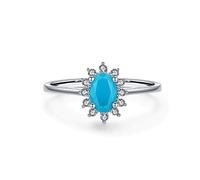 Bellitia Jewelry Bague Femme Argent 925 en Turquoise Bleue & Zircone Anneaux Magnifique Elégant Diana Princesse Kate Middleton Bague de Fiançailles Alliance Mariage Anniversaire