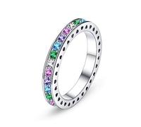 Bellitia Jewelry Bague Femme Bague D'éternité Colorée avec Zircone Cubique Fine Bague Empilable Diamants CZ en Argent 925/1000, Bijoux pour Fiançailles, Mariage