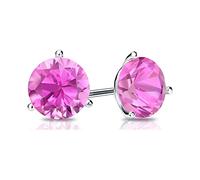 Bellitia Jewelry Boucles d’oreilles Femme Argent 925, Clous d'oreilles Pierre de Naissance avec Tourmaline rose, Cadeaux Anniversaire pour Femme Fille, 1 ct et 6.5 mm