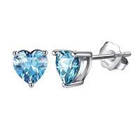 Bellitia Jewelry Boucles d'oreilles Coeur d'amour pour Femme, Clou d'oreilles en Argent Sterling 925 avec Aigue-marine Coeur Facile Beaux Bijoux Cadeau pour les Femmes Filles