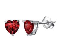 Bellitia Jewelry Boucles d'oreilles Coeur d'amour pour Femme, Clou d'oreilles en Argent Sterling 925 avec Grenat Rouge Coeur Facile Beaux Bijoux Cadeau pour les Femmes Filles