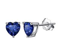 Bellitia Jewelry Boucles d'oreilles Coeur d'amour pour Femme, Clou d'oreilles en Argent Sterling 925 avec Saphir Bleu Coeur Facile Beaux Bijoux Cadeau pour les Femmes Filles