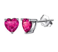 Bellitia Jewelry Boucles d'oreilles Coeur d'amour pour Femme, Clou d'oreilles en Argent Sterling 925 avec Rubis Rouge Coeur Facile Beaux Bijoux Cadeau pour les Femmes Filles