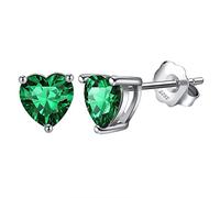 Bellitia Jewelry Boucles d'oreilles Coeur d'amour pour Femme, Clou d'oreilles en Argent Sterling 925 avec Émeraude verte Coeur Facile Beaux Bijoux Cadeau pour les Femmes Filles