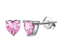 Bellitia Jewelry Boucles d'oreilles Coeur d'amour pour Femme, Clou d'oreilles en Argent Sterling 925 avec Tourmaline Rose Coeur Facile Beaux Bijoux Cadeau pour les Femmes Filles
