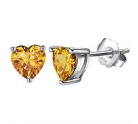 Bellitia Jewelry Boucles d'oreilles Coeur d'amour pour Femme, Clou d'oreilles en Argent Sterling 925 avec Citrine Jaune Coeur Facile Beaux Bijoux Cadeau pour les Femmes Filles