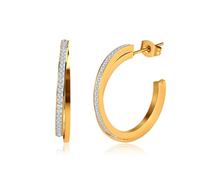 Bellitia Jewelry Boucles d'oreilles initiales deux lignes en acier inoxydable plaqué or pour femmes et filles, grandes initiales avec zircone cubique, bijoux cadeau