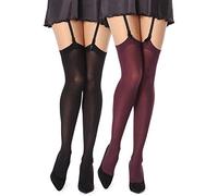 Bellivalini Bas Pour Porte-Jarretelles en Microfibre Femme 2 Pack 60 DEN BLVFI1007 (Noir/Bordeaux, XS/S (Taille du Fabricant: 1/2))