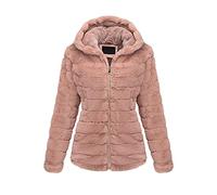 BELLIVERA Manteau en Fausse Fourrure pour Femme, Automne Hiver Chaud Polaire Floue Courte Veste à Capuche Pelucheux Shaggy Pardessus 1801 Rose L
