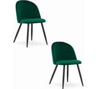Bello Dining Room Kitchen Lounge Chair - Velvet Green / Black Legs X 2