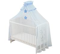 Bello24 - Lit bébé ciel de lit et moustiquaire pour nuit de rêve dans des couleurs fantastiques lavable en machine avec support et accessoires 480 x 165 cm (bleu)