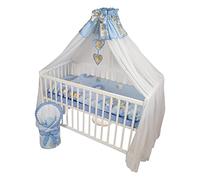 Bello24 - Lit Bébé et Ensemble de Linge de Lit Happy12 - 12 Pièces - Bleu - Ours en Peluche Sur une Échelle - Unisexe - Taille Queen - Thématique Animal - Coton 100%