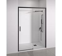 BELLOBATH - Paroi de douche 2 panneaux dont 1 coulissant en niche - Largeur réglable 125-130 cm - Hauteur 195 cm - Verre securit trempé anticalcaire 6 mm des deux côtés - Profilés Noir mat