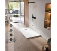 BELLOBATH - Receveur de douche en résine antidérapante - Texture ardoise douce - Avec bonde d’évacuation et grille - Blanc - 70 X 170 cm