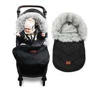 Bellochi Chanceliere Universelle pour Poussette - Chanceliere Cosy et Chaude avec Fermeture Éclair - Capuche Réglable et Col Fourrure Amovible (X - Noir)