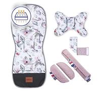 Bellochi Coussin Poussette Universel Été Matelas Poussette Universelle - Coussin Reducteur Poussette Universel et Aéré avec Coussin Anti-Choc -Coton et Velours - Magnolias Rosy