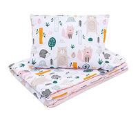 Bellochi Set de Couette Bebe 75x100 cm et Coussin Enfant 30x40cm - Couverture Enfant Réversible et Entièrement Lavable - 100% Coton - Forêt