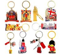 Bells Box Lot de 10 porte-clés souvenir de Londres - Porte-clés souvenir britannique - Porte-clés Union Jack - Porte-clés à breloques Londres - Cadeau anglais