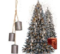 Bells de Noël Argent 12 Pouces Vintage 3 Cloches Vache Rustique avec Corde Suspendue en Jute Metal Arbre de Noël Cloche Suspendue pour Le Jardin Porte couronnes à la Maison décor, décorations