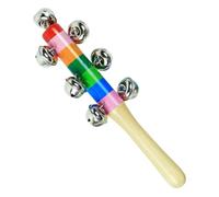 Bells for Kids Wooden Handle Musical Toy, Rainbow Shaker Rattle