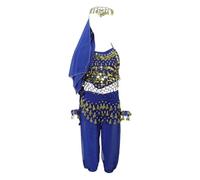 Belly Dance C tume for Girls, Sequin Halter Top & Pants Set with Vei , Waist Chain, Bracelets, Halloween & Party Performance Outfit (Blue, XXL) o40o