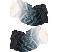 Belly Dance Fan 2pcs Real Silk Veils Couleur Teinte Couleur Longue Ventilateur De Danse À Gauche + Fan Pliable À Main Droite pour Party Performance