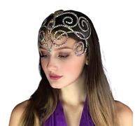 Belly Dance Headpiece Headband Bridal Hair Jewelry Hollow Colourful Rhinestone Head Chain for Women Ballroom pour les occasions spéciales et les festivals(Gold)