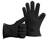 Belmalia 2 Gants de Cuisson en Silicone pour Cuisines et barbecues, Set, Paire, maniques, Gants de Four Noir