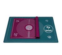 Belmalia 2x Tapis de Cuisson en Silicone, Feuilles de Cuisson Antidérapantes en 2 Tailles : 51x71 cm + 40x50 cm, Grande Tapis à Pâtisserie avec Mesures, Couleurs Pétrole et Violet