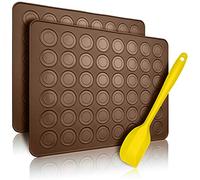 Belmalia 2x Tapis de Cuisson pour Macarons en Silicone pour Macarons sans défaut | Moule en Silicone Antiadhésif + Spatule | Marron