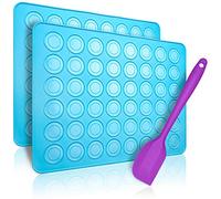Belmalia 2x Tapis de Cuisson pour Macarons en Silicone pour Macarons sans défaut | Moule en Silicone Antiadhésif + Spatule | Bleu