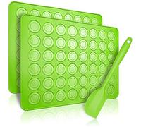 Belmalia 2x Tapis de Cuisson pour Macarons en Silicone pour Macarons sans défaut | Moule en Silicone Antiadhésif + Spatule | Vert