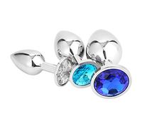 Belmalia 3x Plug Anal Metal | Butt Plug Cristal Bleu | Pure Plaisir en 3 Tailles pour Femmes, Couples, Hommes | Set Plugs Anaux Argent