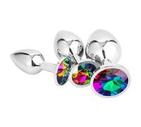 Belmalia 3x Plug Anal Metal | Butt Plug Cristal Rainbow | Pure Plaisir en 3 Tailles pour Femmes, Couples, Hommes | Set Plugs Anaux Coloré
