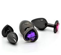 Belmalia 3x Plug Anal Set Metal | Butt Plug Forme de Coeur avec Diamant | Taille S+M+L